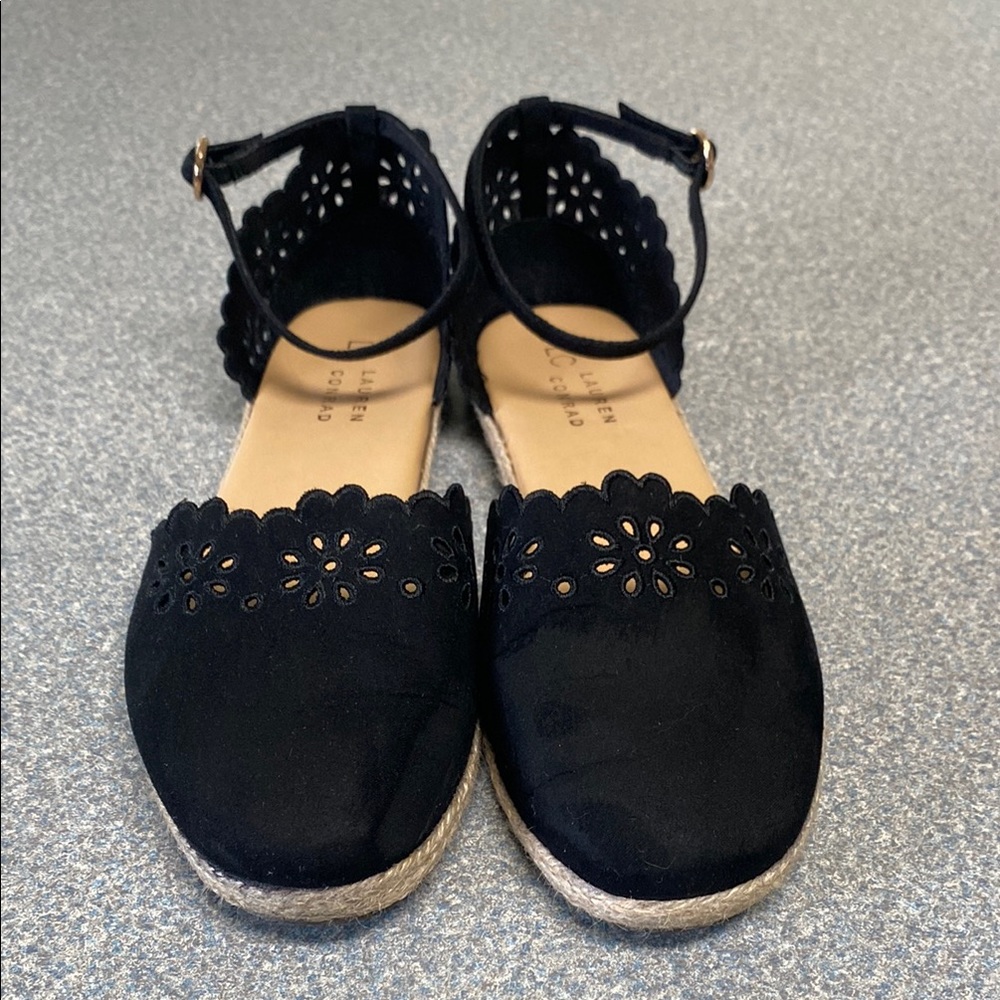 LC Lauren Conrad Black Espadrille Sandals with Ankle Strap